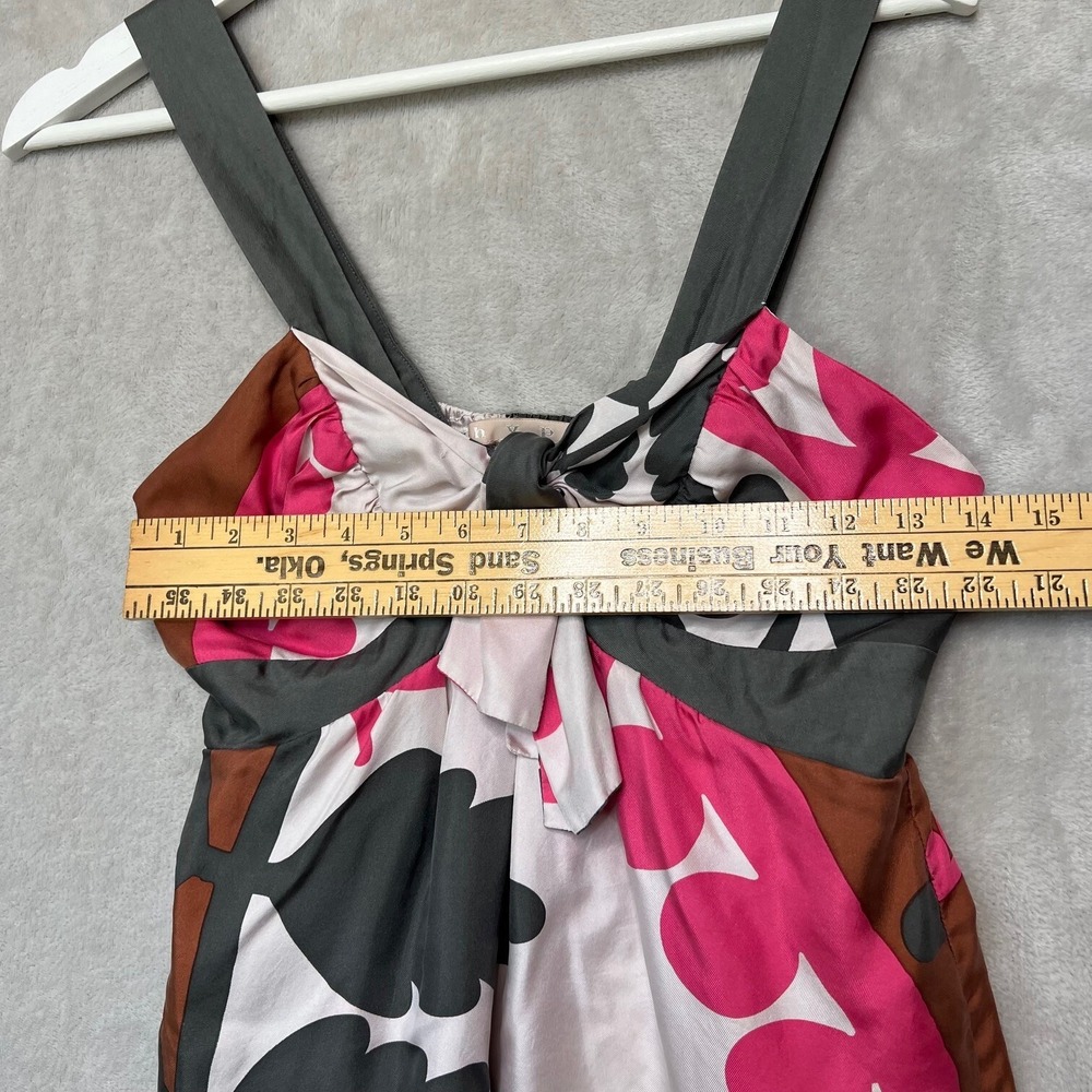 Vintage Y2K XS Hype Silk Babydoll Tunic‎ Smocked Back Abstract Print Pockets - Picture 9 of 10